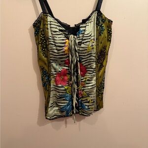 Olive Floral Zebra Lace-Up Camisole
